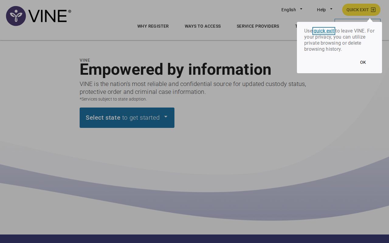VINELink person search for a Tippah County inmate release check