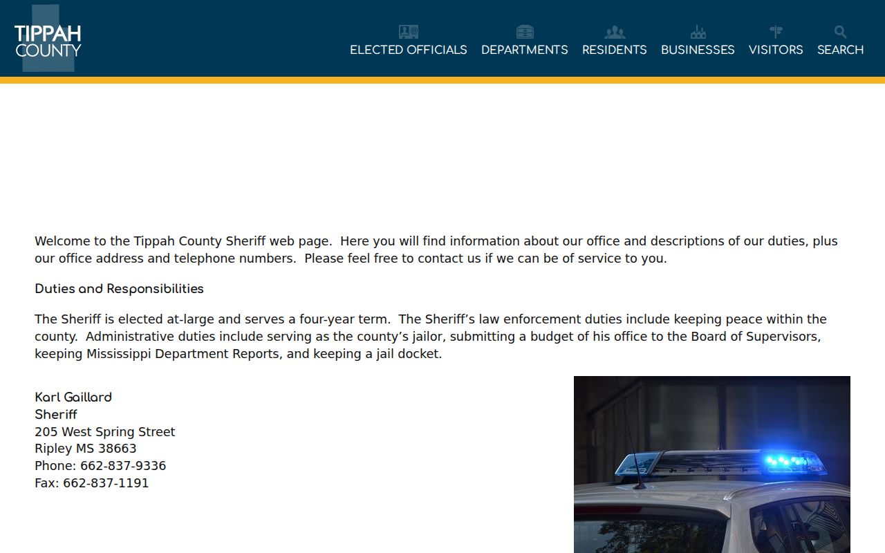 Tippah County Jail sheriff contact and release-record duties
